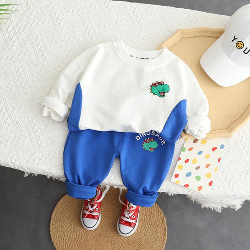 Spring and autumn boy's round neck sweater long sleeve two-piece set